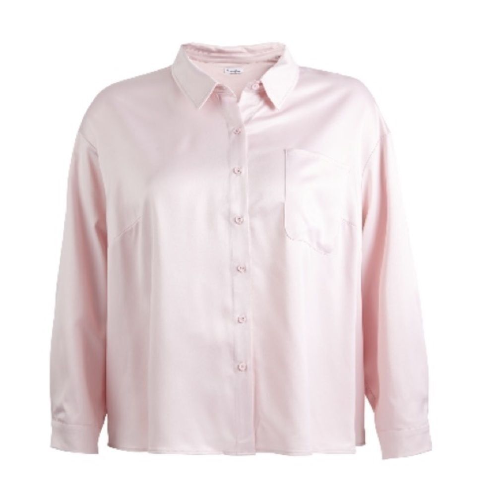 LOVE, FIRE Trendy Plus Size Hammered-Satin Button-Down Blouse mauve chalk 3X